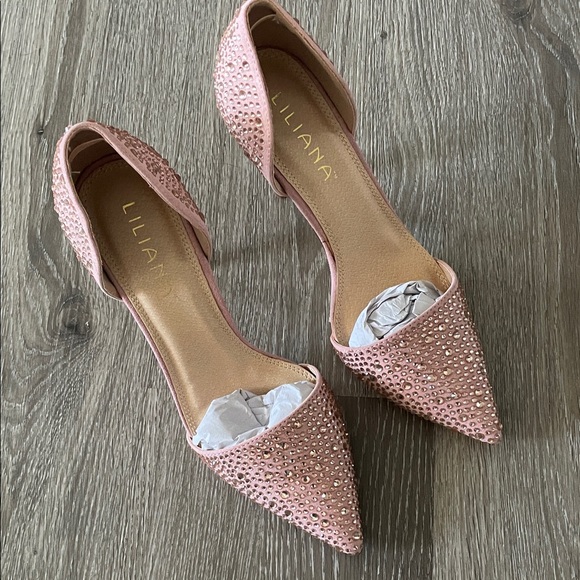 Liliana Shoes - Liliana Pink Crystal-Embellished Pointed-Toe D'Orsay Flats